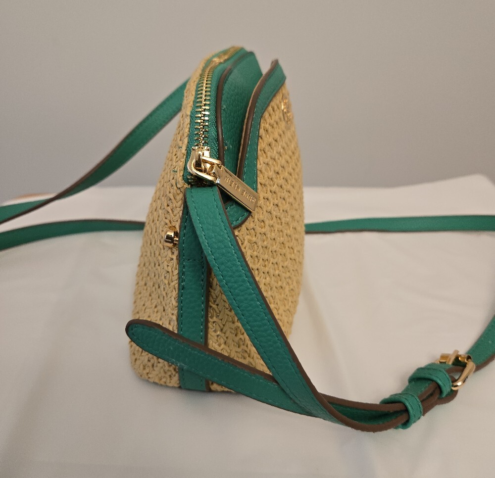 Anne Klein Woven Straw & Green Leather Trim Handbag – Pre‑Loved - Picture 5 of 14